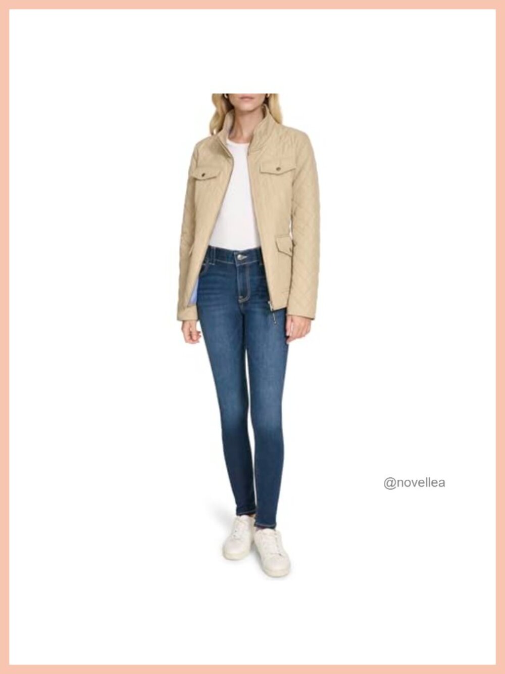 Nautica Women's Quilted Barn Jacket Loose Fit Band Collar